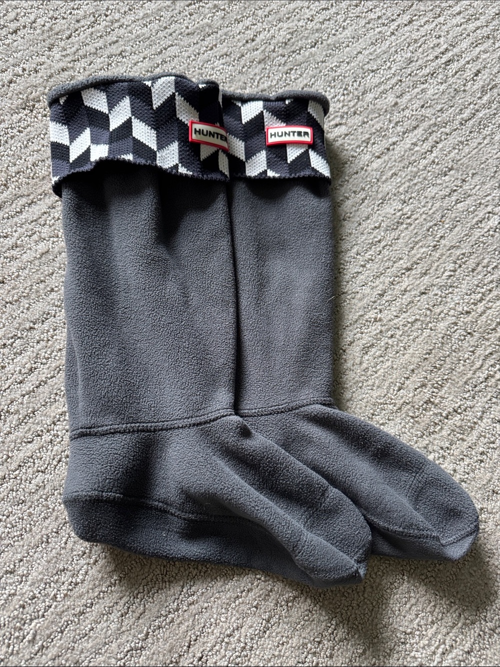 Hunter Gray Fleece Boot Liners with Black & White Geometric Cuff